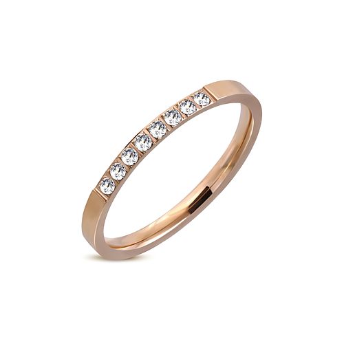 Rose gold plated Steel Anniversary Band w/Cubic Zirconias - Click Image to Close